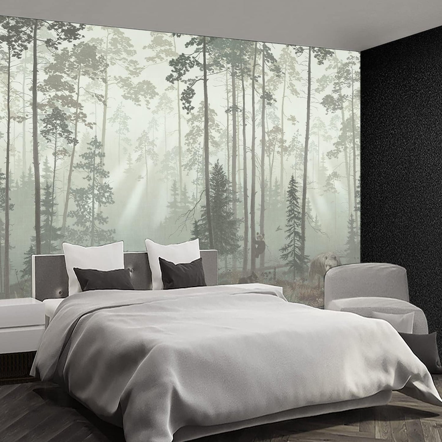 Nature Forest Tree Mural Woodland Landscape Backgrounds Cottage Jungle Wallpaper Extra Large Wall murals for Bedroom Living Room（not Peel and Stick）- 108“x 75"