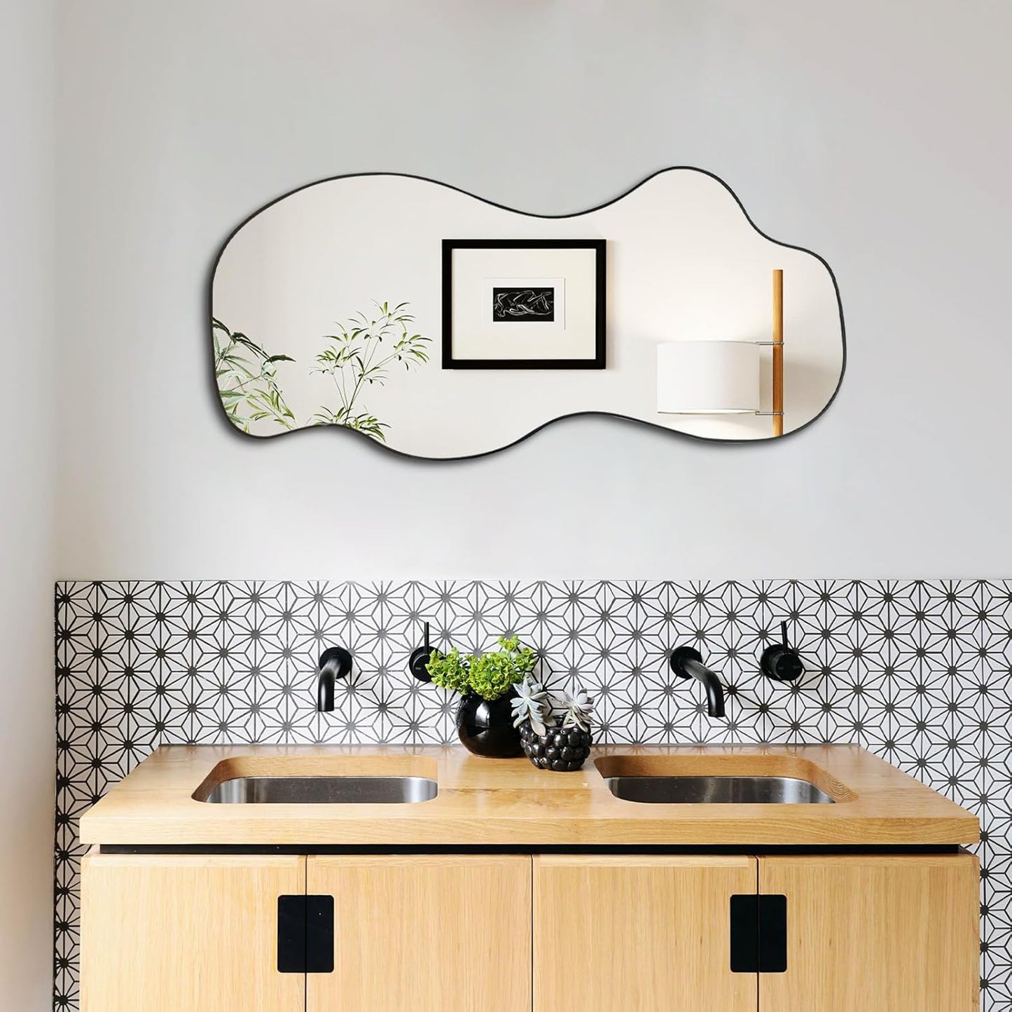 POZINO Irregular Mirror, Large Asymmetrical Mirror, 47.2"x21.6" Wall Mirrors Decorative, Modern Unique Shape Mirrors for Living Room Bathroom Bedroom Entryway Fireplace