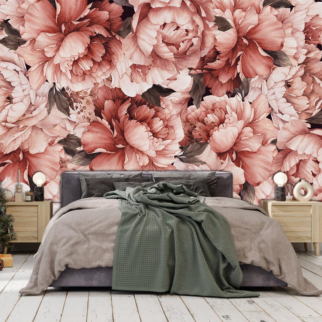 Floral Wallpaper Blue and White Peony Rose Mural Wallpaper for Bedroom Living Room Bathroom Office(Not Peel 'n Stick)