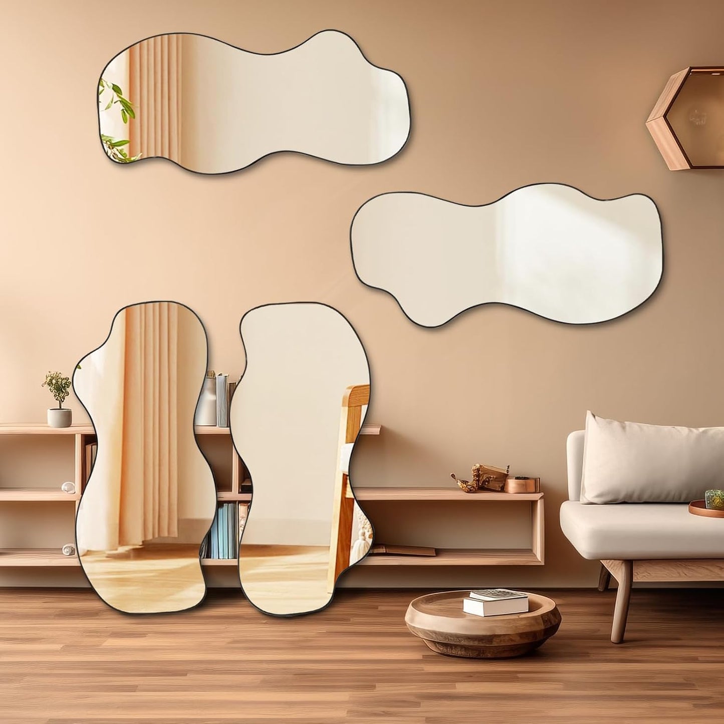 POZINO Irregular Mirror, Large Asymmetrical Mirror, 47.2"x21.6" Wall Mirrors Decorative, Modern Unique Shape Mirrors for Living Room Bathroom Bedroom Entryway Fireplace