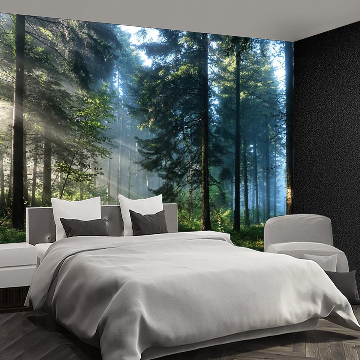 Nature Forest Tree Mural Woodland Landscape Backgrounds Cottage Jungle Wallpaper Extra Large Wall murals for Bedroom Living Room（not Peel and Stick）- 108“x 75"