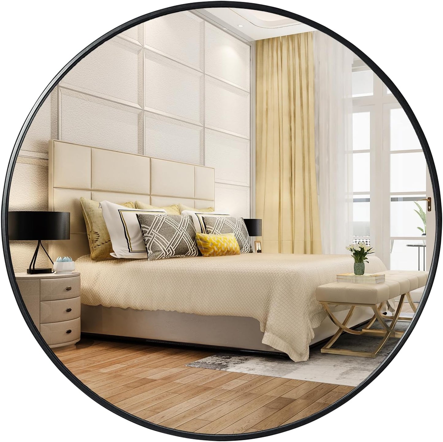 Large Round Gold Mirror 39 Inch, Big Circle Mirror, Wall-Mounted Decoration, Metal Framed Mirror for Living Room Entryway and Bedroom, Easy to Install