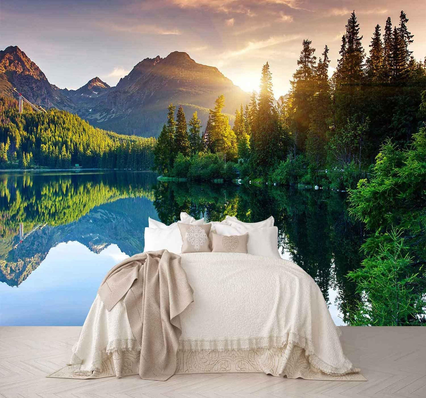 Sunshine Forest Mural Wallpaper Landscape Tree Wallpaper Large Nature Scenery Wall Mural for Living Room (not self-Adhesive)