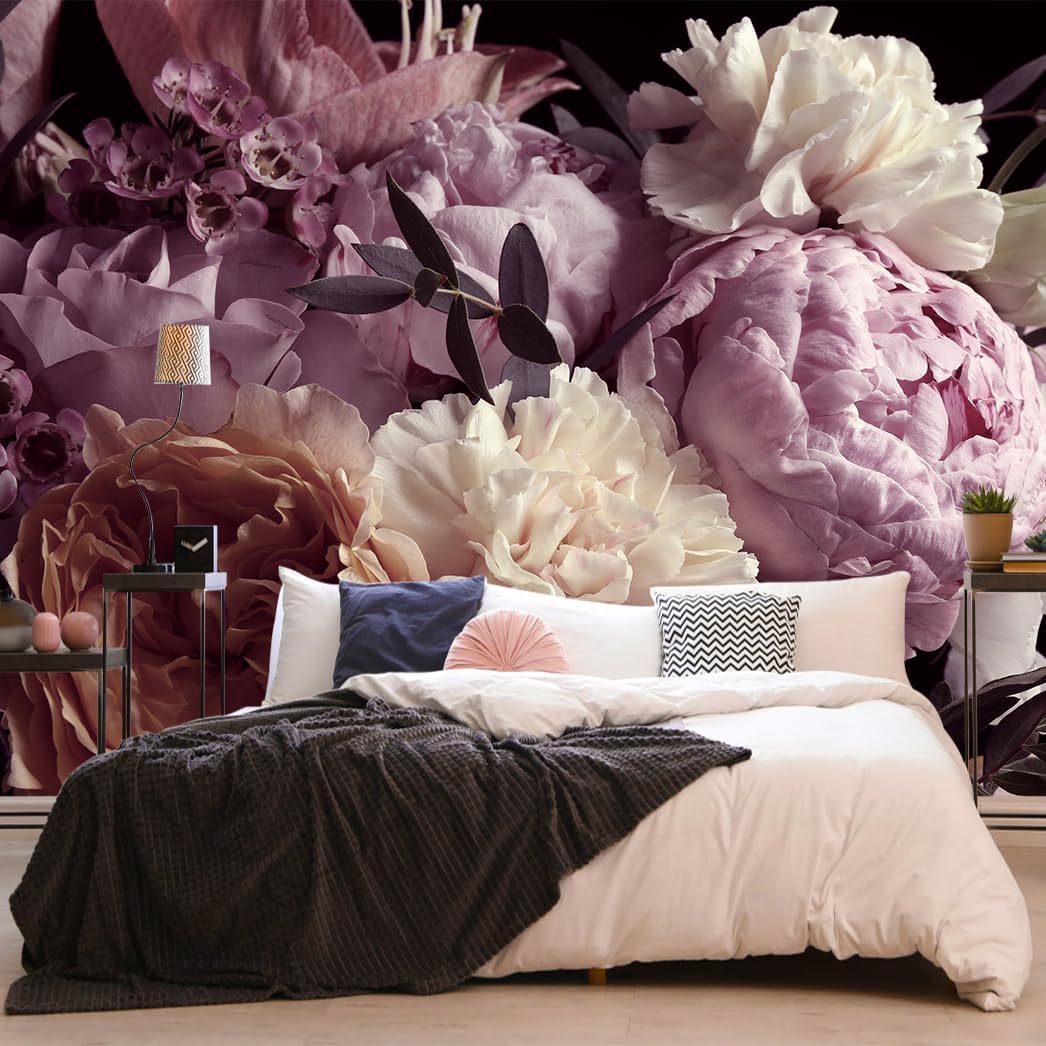 Floral Wallpaper Blue and White Peony Rose Mural Wallpaper for Bedroom Living Room Bathroom Office(Not Peel 'n Stick)