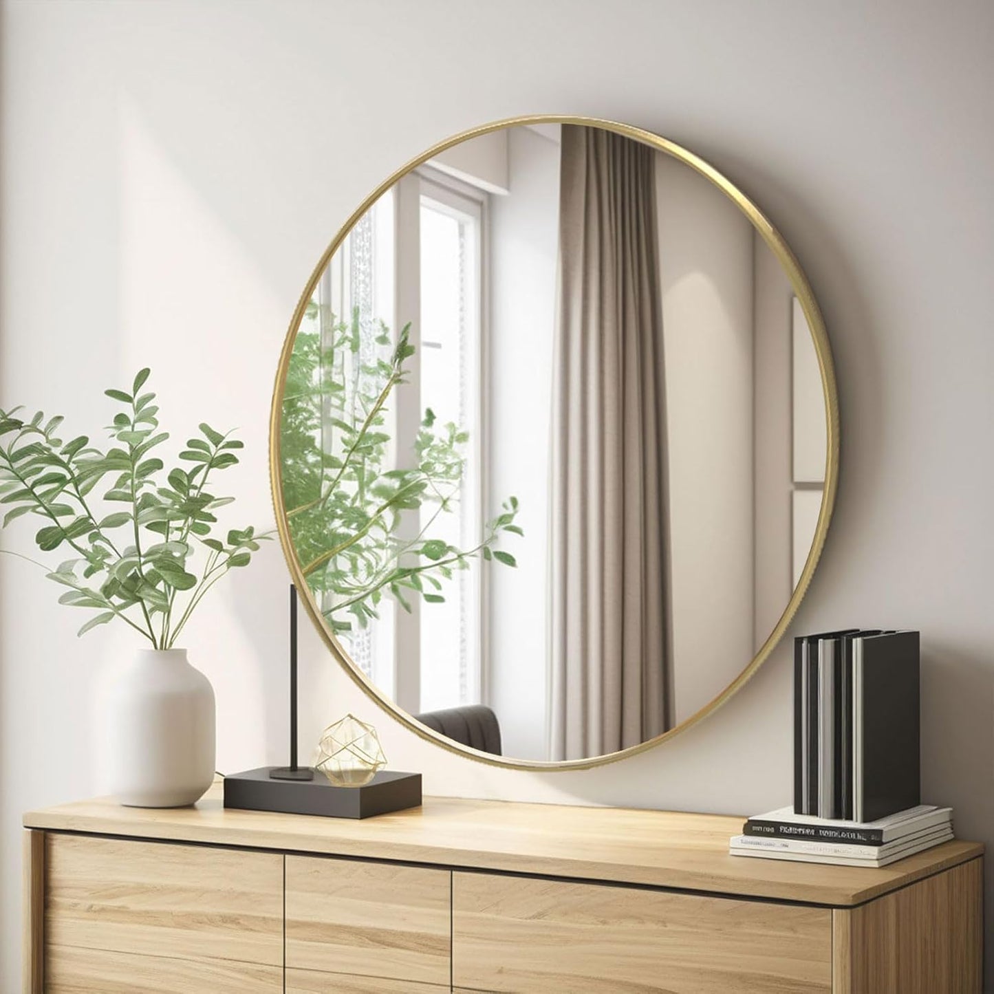 Large Round Gold Mirror 39 Inch, Big Circle Mirror, Wall-Mounted Decoration, Metal Framed Mirror for Living Room Entryway and Bedroom, Easy to Install
