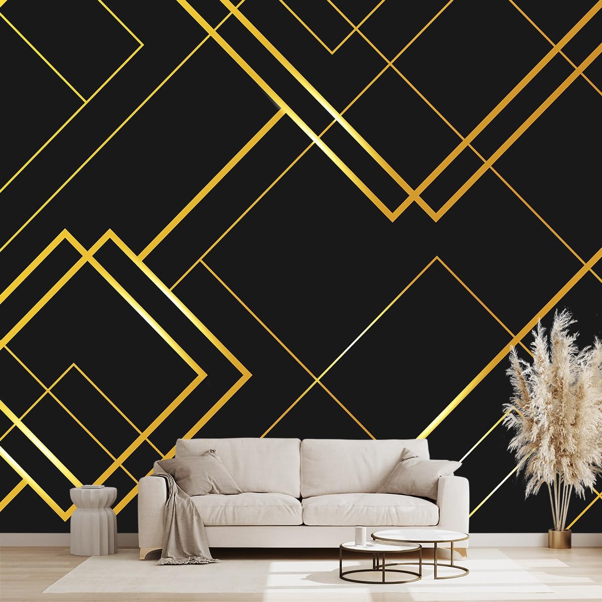 Golden Botanical Leaf wallpeper Living Room Bedroom Wall Mural - 137"x96"（Not Peel and Stick）