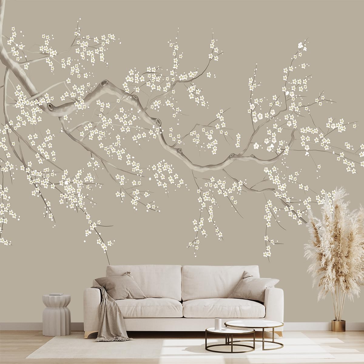 Golden Botanical Leaf wallpeper Living Room Bedroom Wall Mural - 137"x96"（Not Peel and Stick）