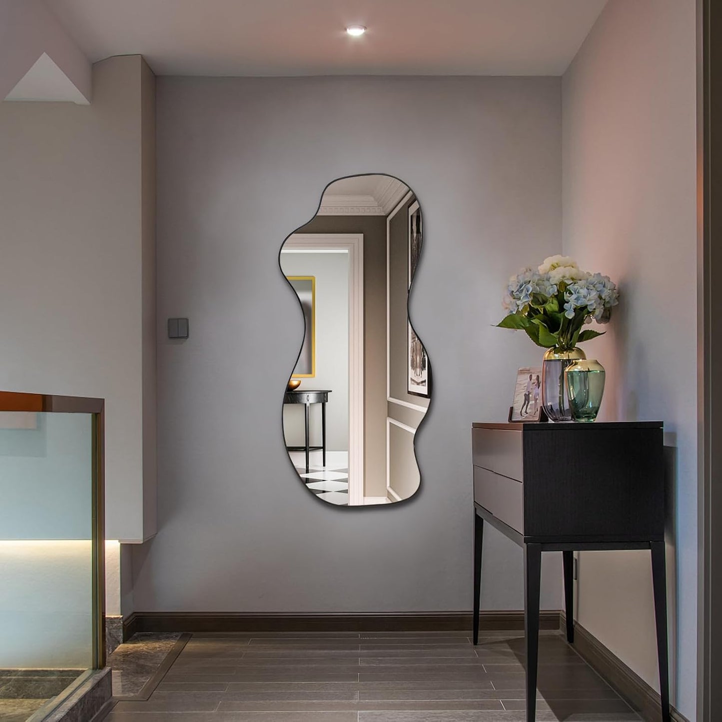 POZINO Irregular Mirror, Large Asymmetrical Mirror, 47.2"x21.6" Wall Mirrors Decorative, Modern Unique Shape Mirrors for Living Room Bathroom Bedroom Entryway Fireplace