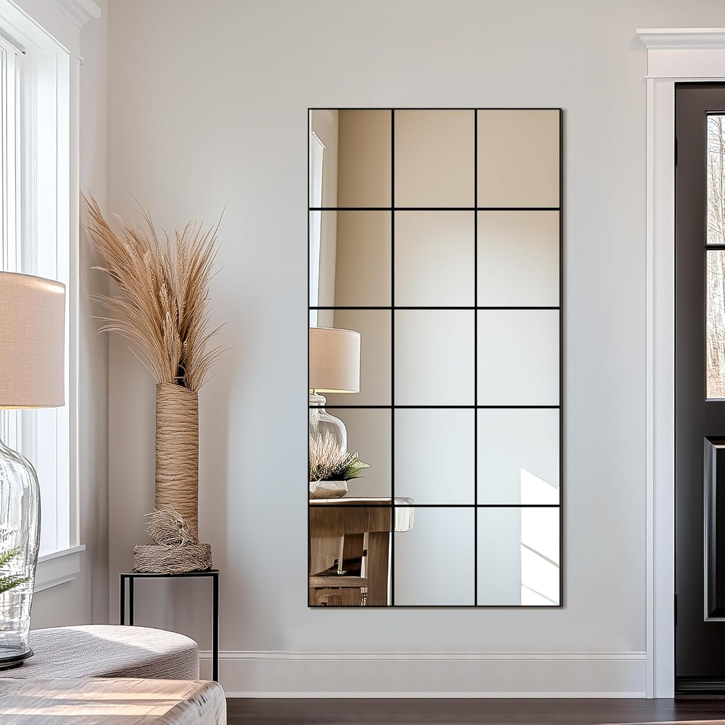 Large Full Length Floor Mirror for Bedroom, Living Room, Hallway - 28"X55" Window Pane Mirror Decorative Wall Art