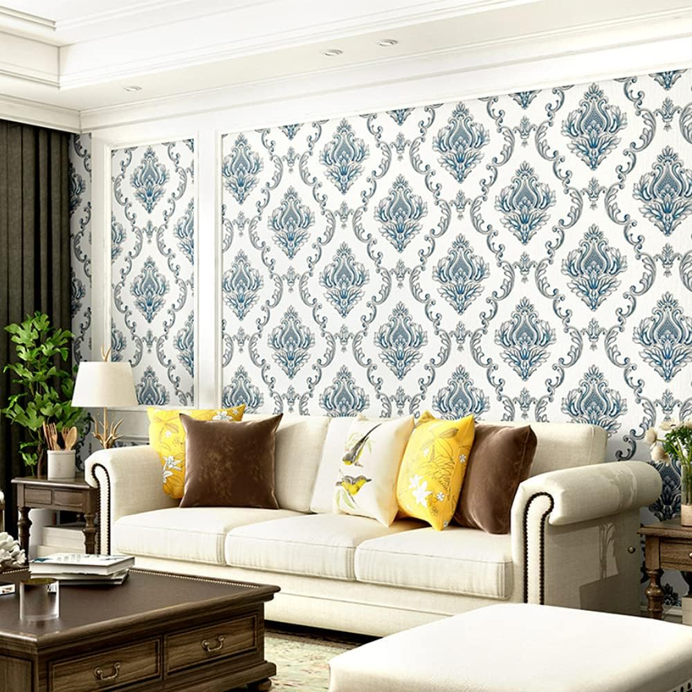 Q QIHANG European Style 3D Damask PVC Wallpaper Living Room Bedroom TV Background Wall 20.87" Wx393.7 L Non-Pasted (Brown)