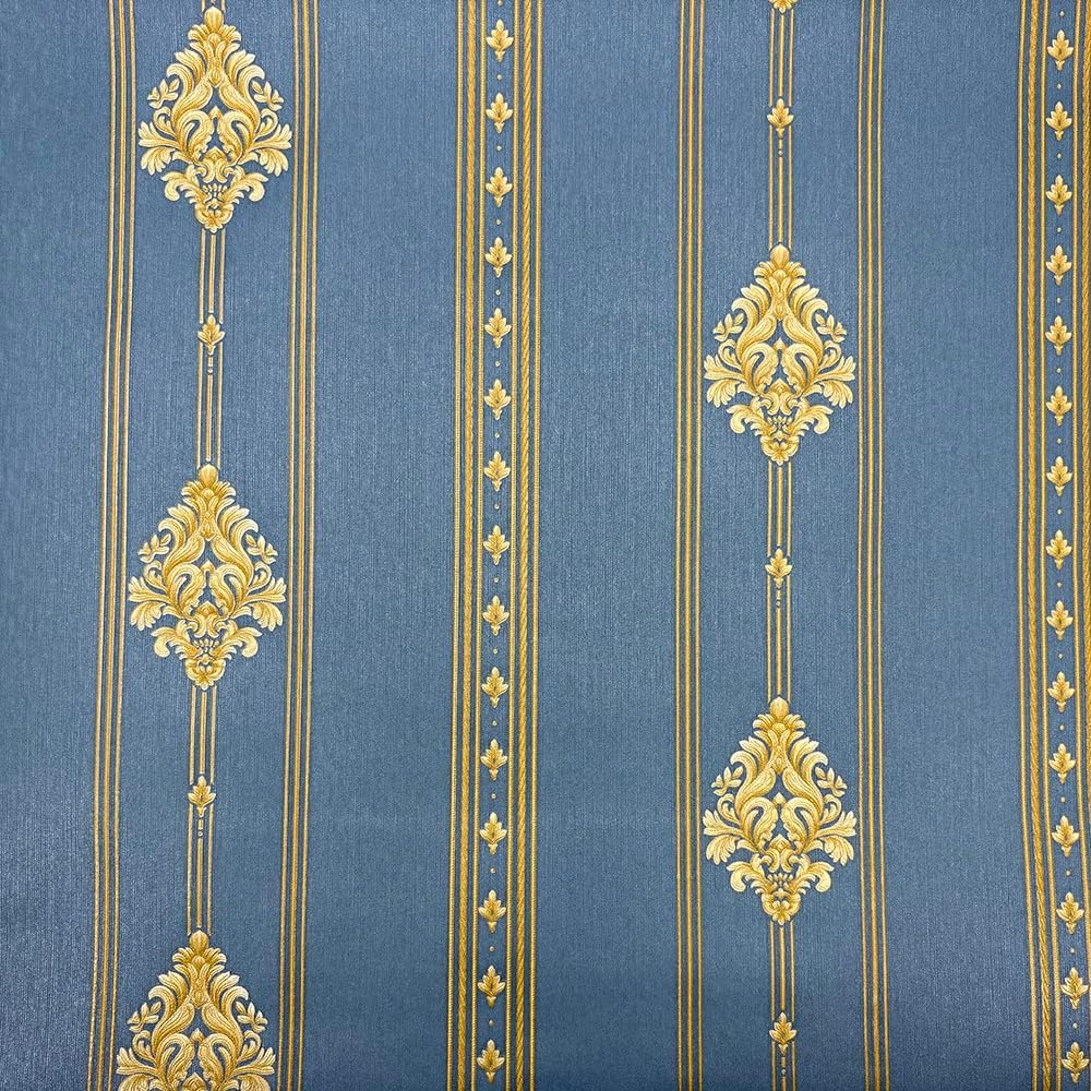 Q QIHANG 1.73' W x 32.8'L 3D Embossed Damask Printing Modern Minimalist European Style Bedroom TV Background Non-Woven Non-Pasted Wallpaper (A Beige)