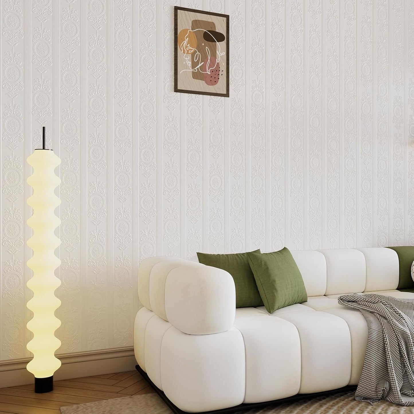 Wallpaper Peel and Stick Textured,3D Embossed Wall Paper Stick on Wallpaper Modern Waterproof Self Adhesive Contact Paper(17.3" x 400",White)