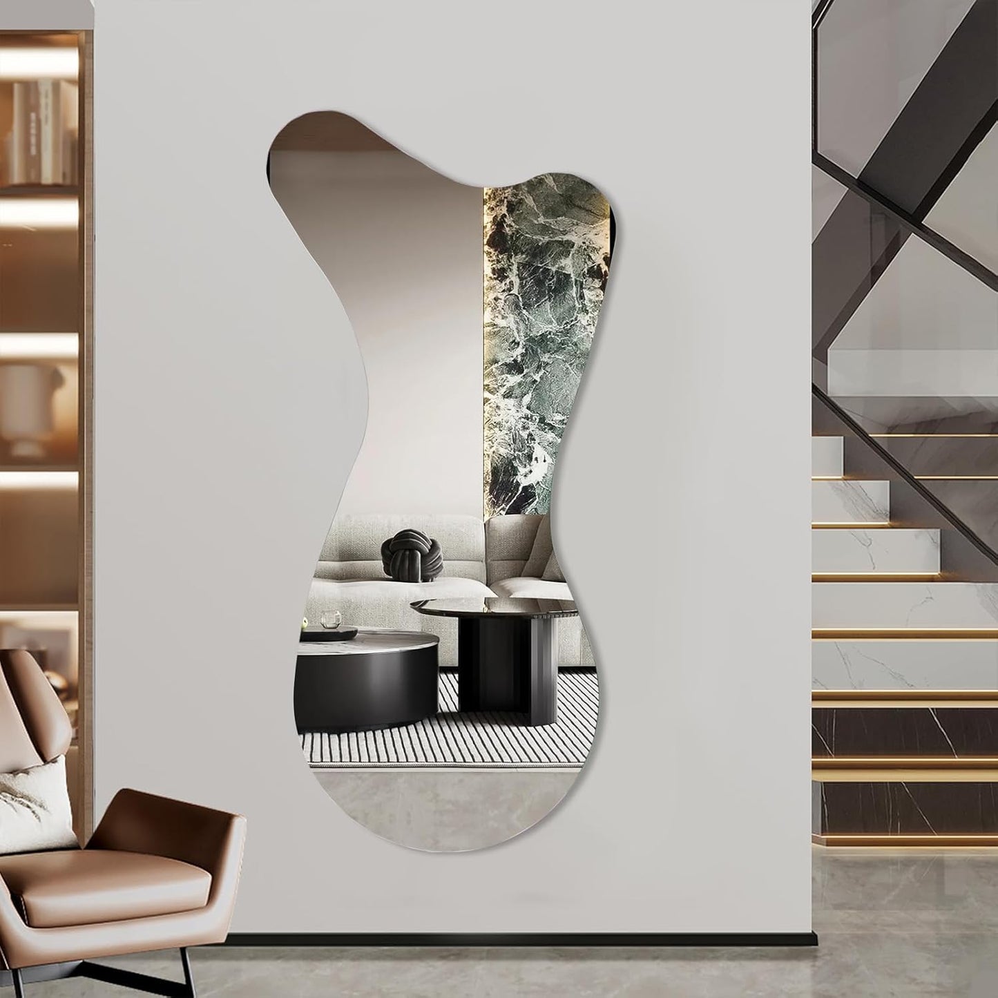 BST FURNH Small Cloud Mirror Unique 44X21 Inch Full Length Wall Mounted Mirror Tall Mirror Full Body Floor Length Mirror Dressing Body Mirror Frameless Mirror for Bedroom Bathroom Living Room