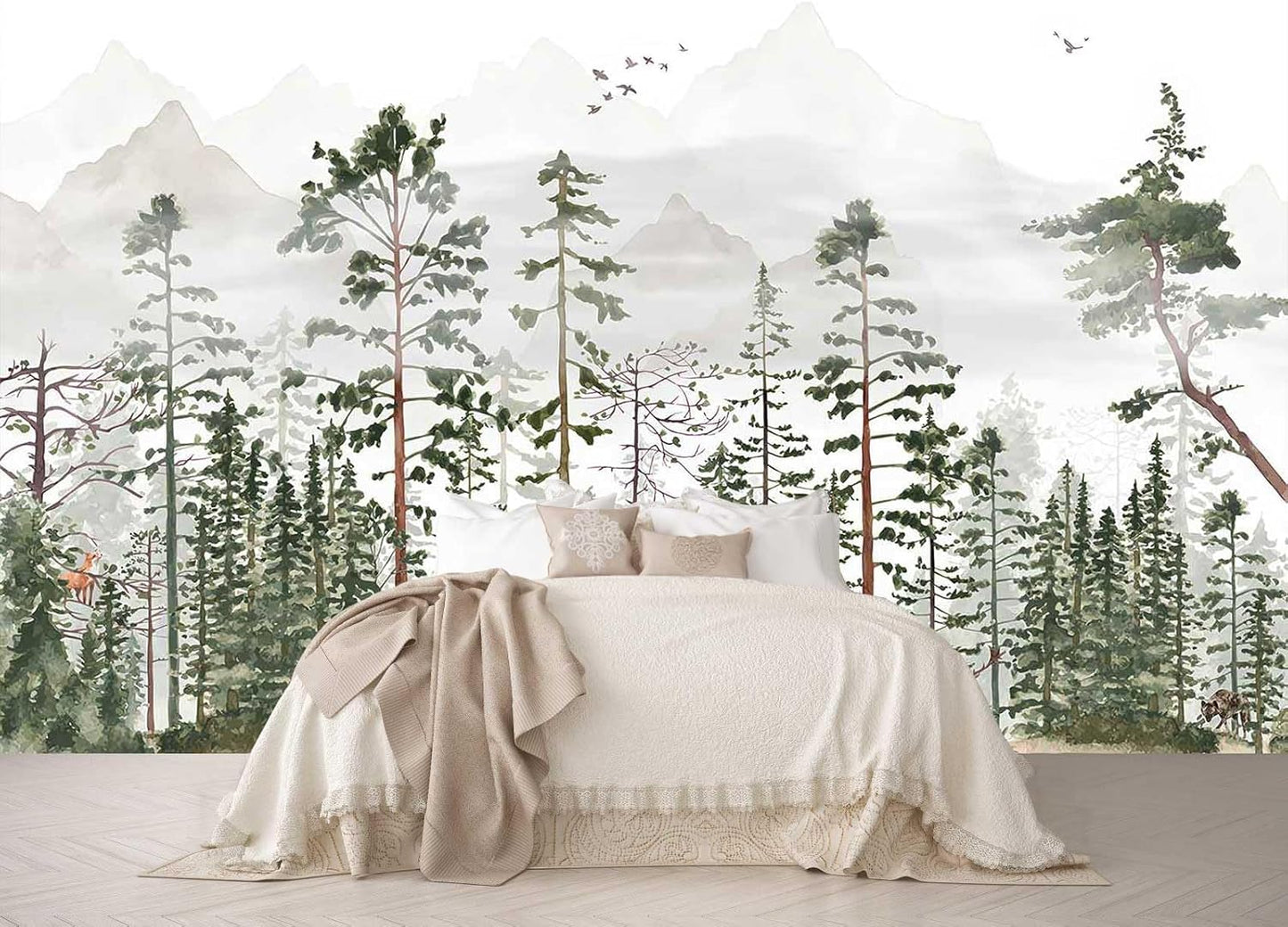 Sunshine Forest Mural Wallpaper Landscape Tree Wallpaper Large Nature Scenery Wall Mural for Living Room (not self-Adhesive)