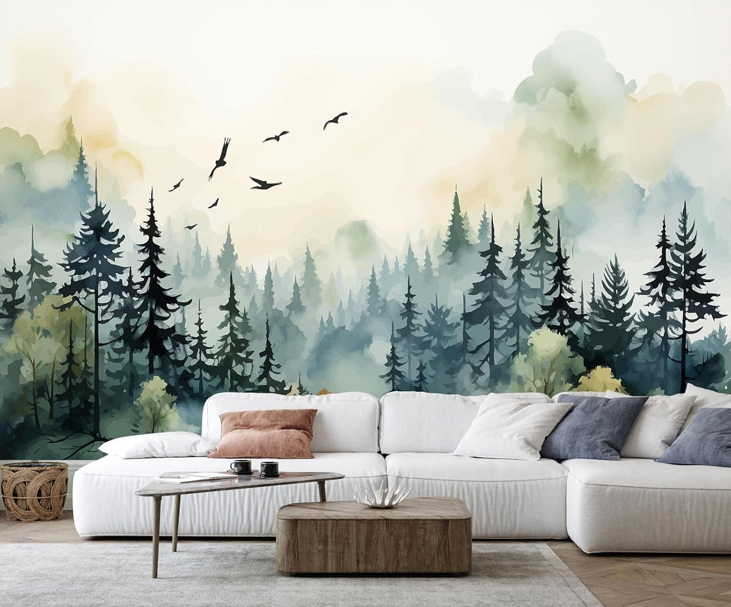 Forest Fabric Mural Wallpaper for Living Room Bedroom Dining Room(Not Self-Adhesive)