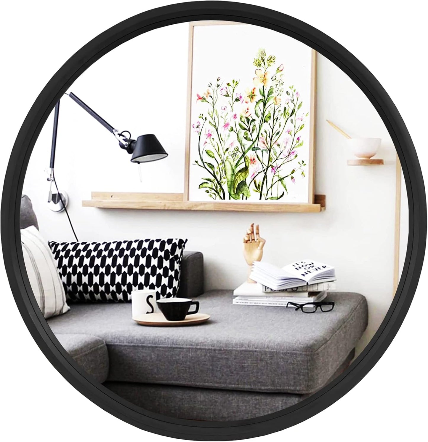 WallBeyond Round Wood Mirror, 32" Round Modern Decoration Large Circle Wall Mirror for Bathroom Living Room Bedroom Entryway, Honey