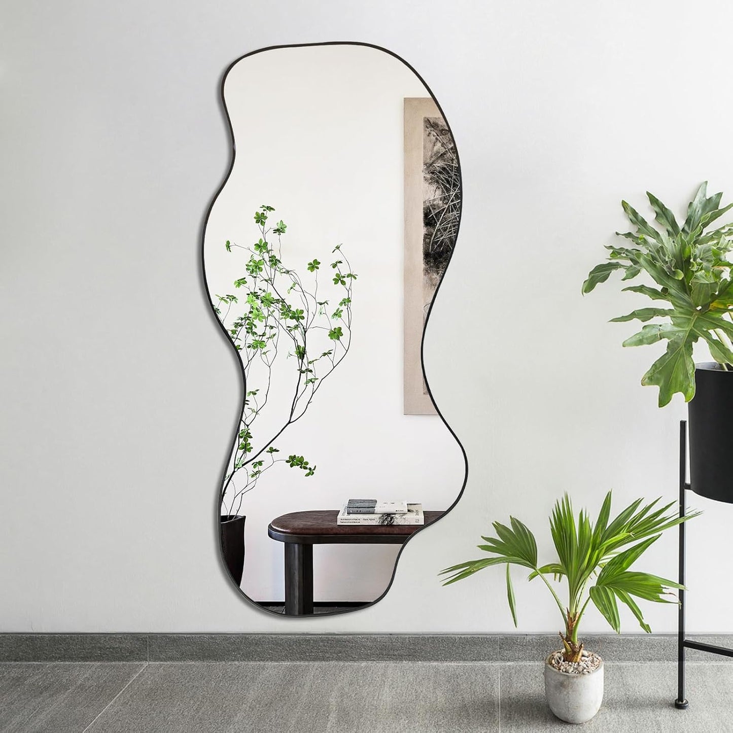 POZINO Irregular Mirror, Large Asymmetrical Mirror, 47.2"x21.6" Wall Mirrors Decorative, Modern Unique Shape Mirrors for Living Room Bathroom Bedroom Entryway Fireplace