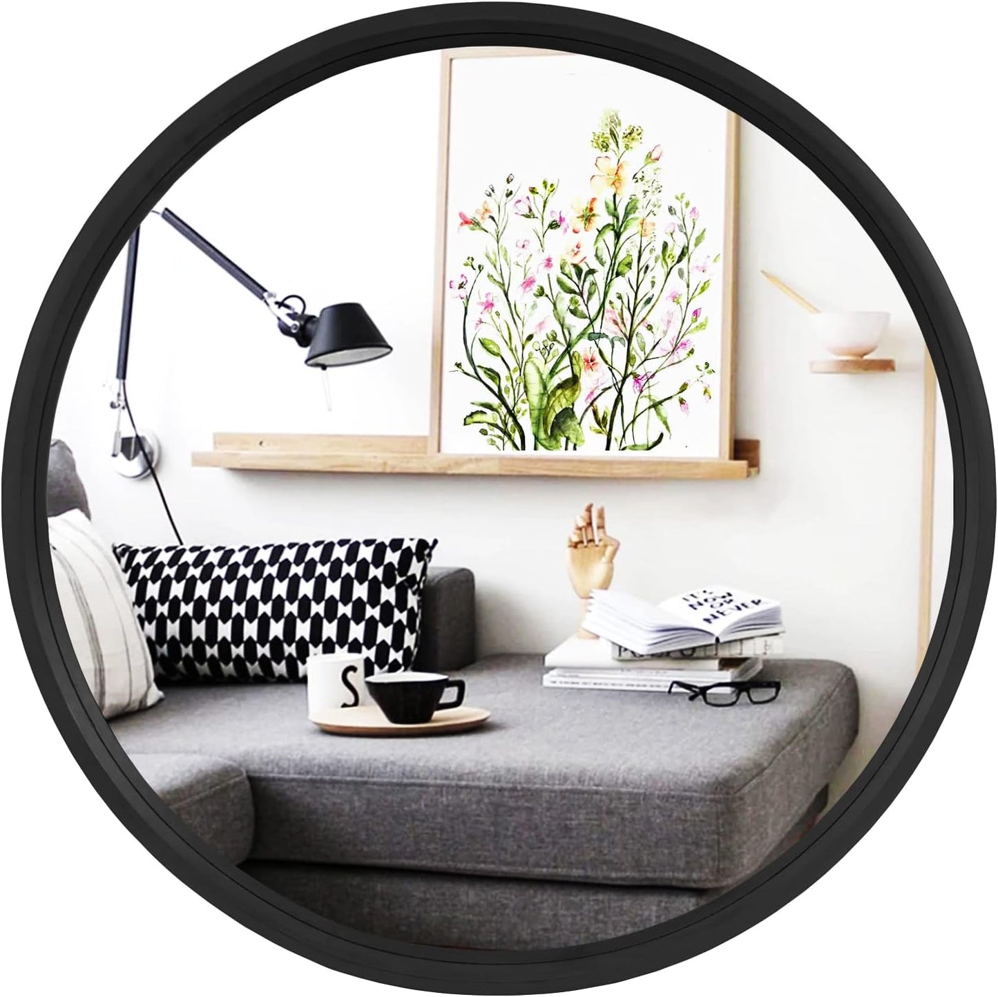 WallBeyond Round Wood Mirror, 32" Round Modern Decoration Large Circle Wall Mirror for Bathroom Living Room Bedroom Entryway, Honey