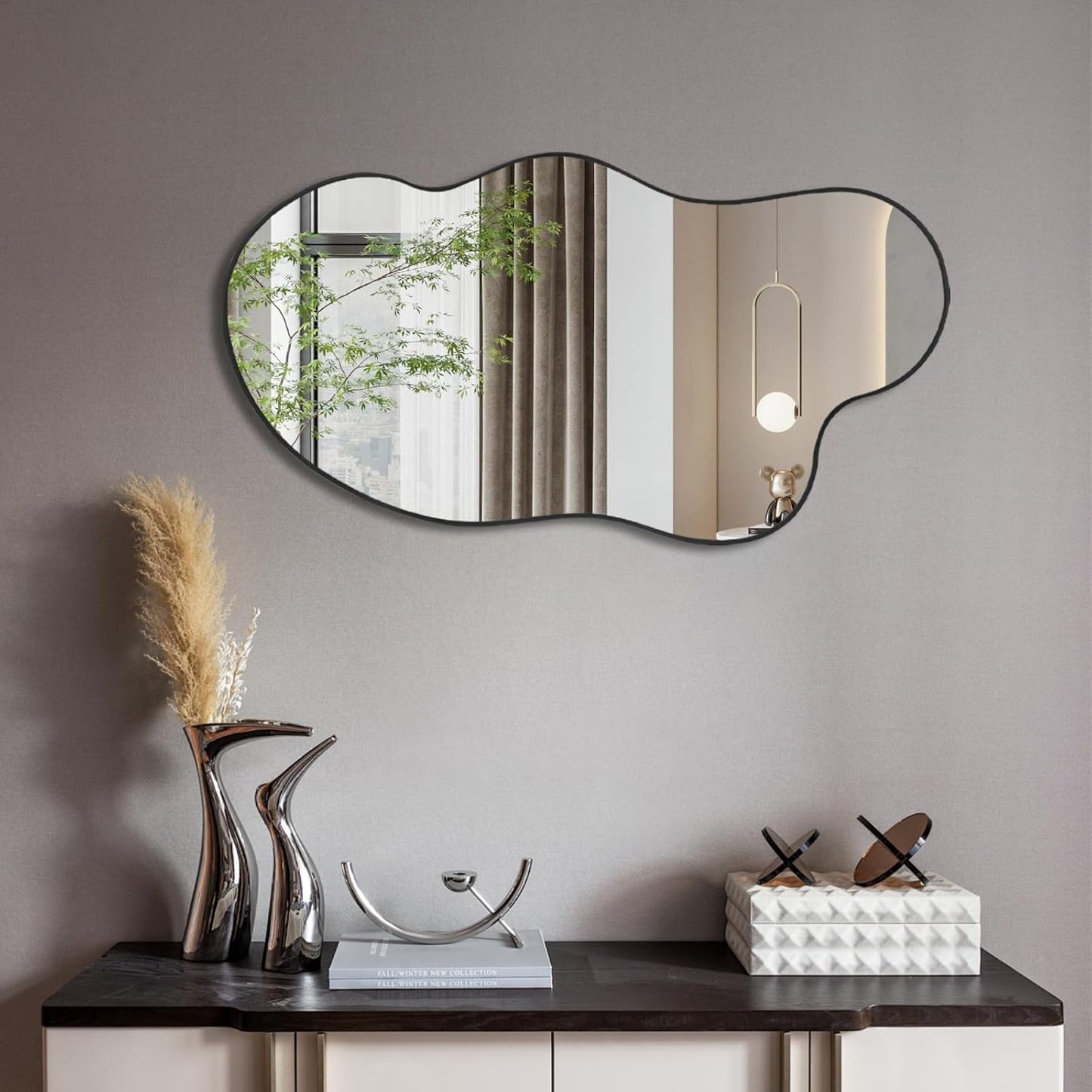 POZINO Irregular Mirror, Large Asymmetrical Mirror, 47.2"x21.6" Wall Mirrors Decorative, Modern Unique Shape Mirrors for Living Room Bathroom Bedroom Entryway Fireplace