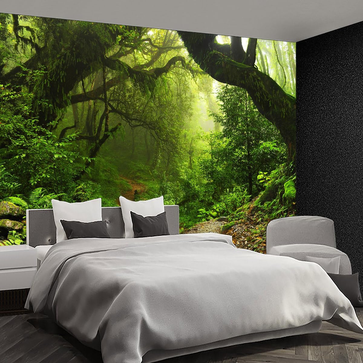 Nature Forest Tree Mural Woodland Landscape Backgrounds Cottage Jungle Wallpaper Extra Large Wall murals for Bedroom Living Room（not Peel and Stick）- 108“x 75"