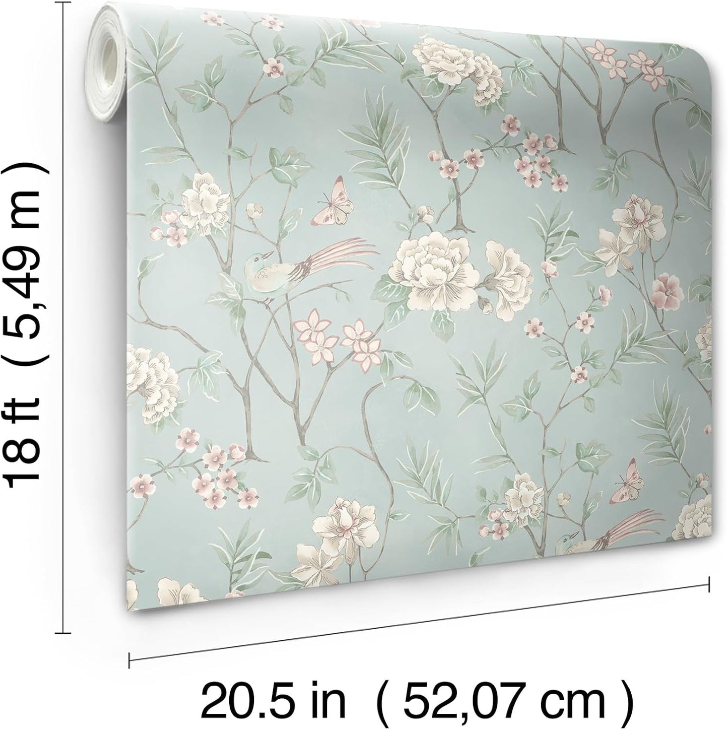 NuWallpaper Chinoiserie Garden Robins Egg Peel and Stick Wallpaper, NUS6364