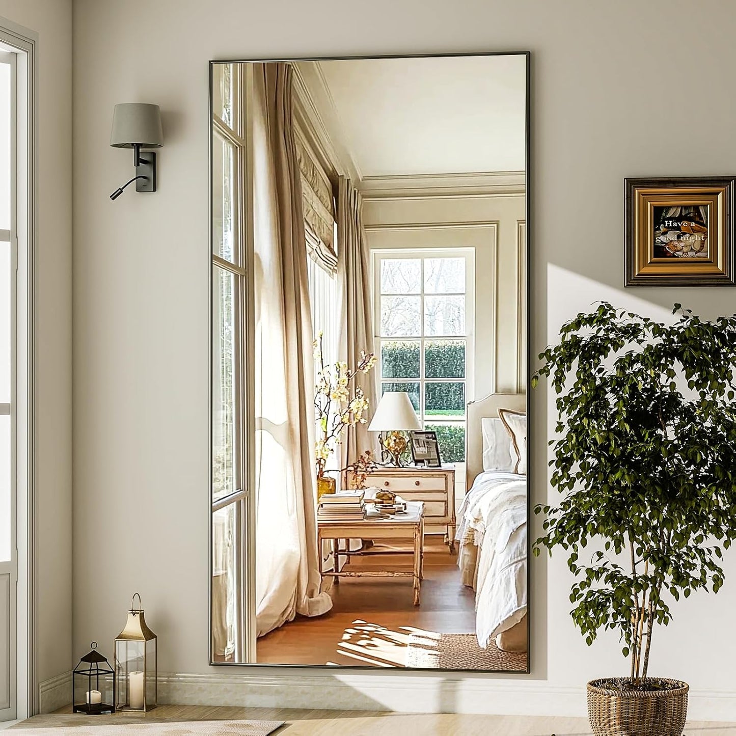 GLSLAND 71"x31" Full Length Mirror Extra Large Hanging or Leaning Rectangle Mirror Aluminum Alloy Thin Frame Bedroom Floor Dressing,Black