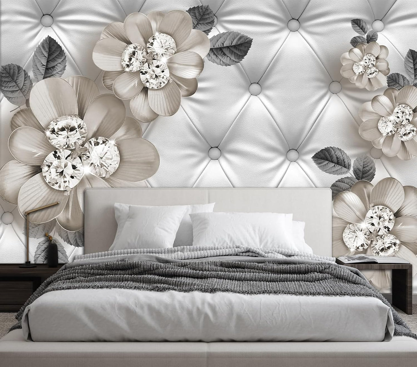 Floral Wallpaper Blue and White Peony Rose Mural Wallpaper for Bedroom Living Room Bathroom Office(Not Peel 'n Stick)