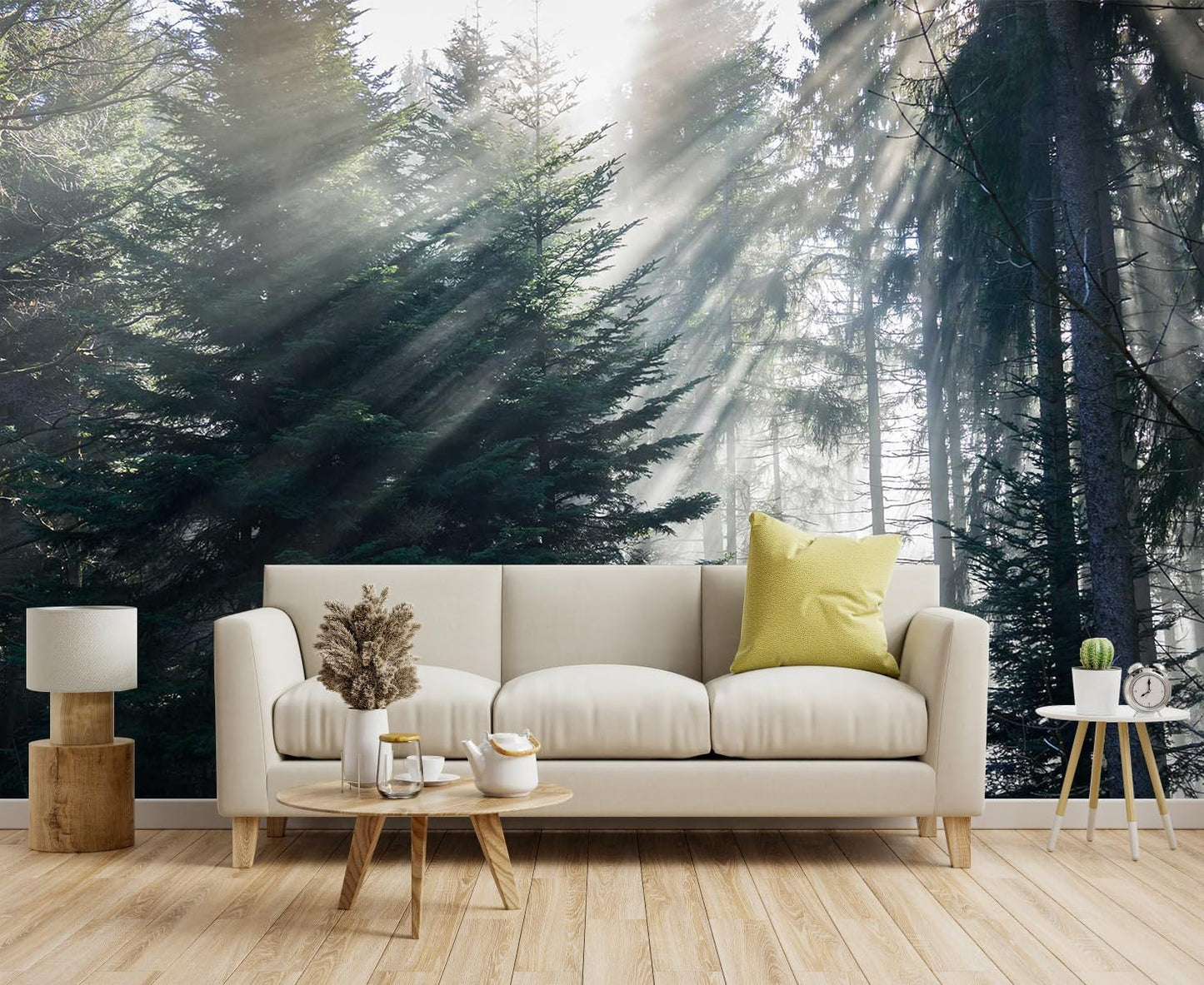 Hazy Forest Wall Mural, Abstract Nature Landscape Wallpaper, Background Wall Decoration Patterns（Non-self-Adhesive）