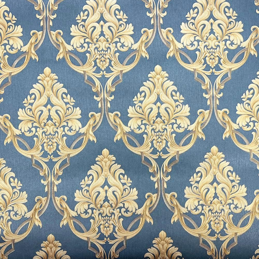 Q QIHANG 1.73' W x 32.8'L 3D Embossed Damask Printing Modern Minimalist European Style Bedroom TV Background Non-Woven Non-Pasted Wallpaper (A Beige)