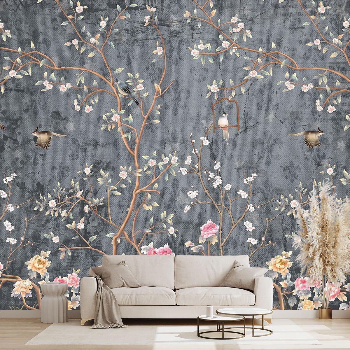 Golden Botanical Leaf wallpeper Living Room Bedroom Wall Mural - 137"x96"（Not Peel and Stick）