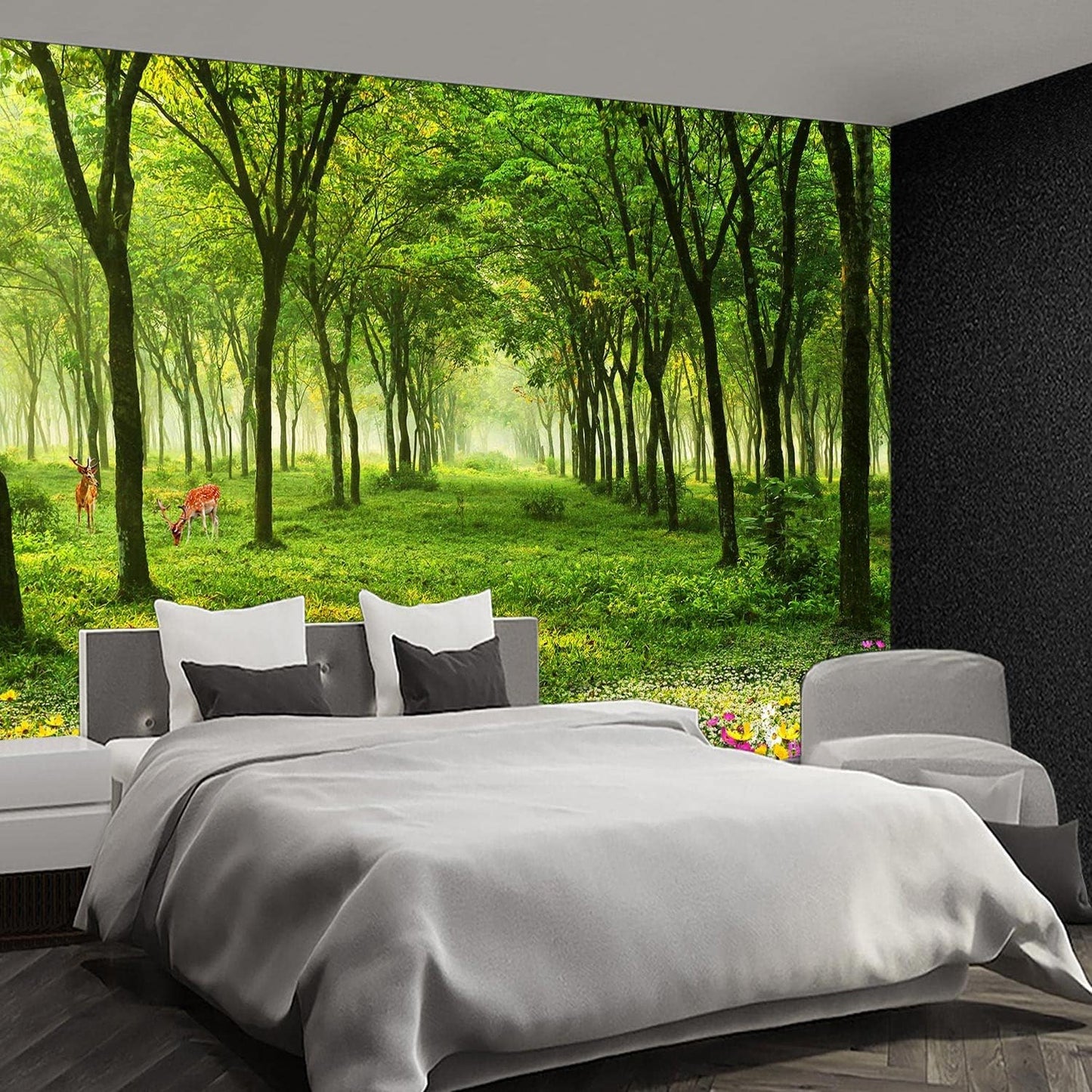 Nature Forest Tree Mural Woodland Landscape Backgrounds Cottage Jungle Wallpaper Extra Large Wall murals for Bedroom Living Room（not Peel and Stick）- 108“x 75"