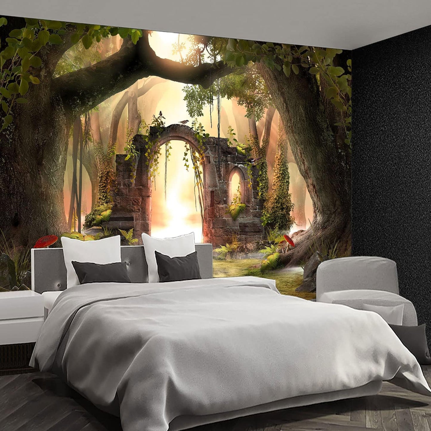 Nature Forest Tree Mural Woodland Landscape Backgrounds Cottage Jungle Wallpaper Extra Large Wall murals for Bedroom Living Room（not Peel and Stick）- 108“x 75"