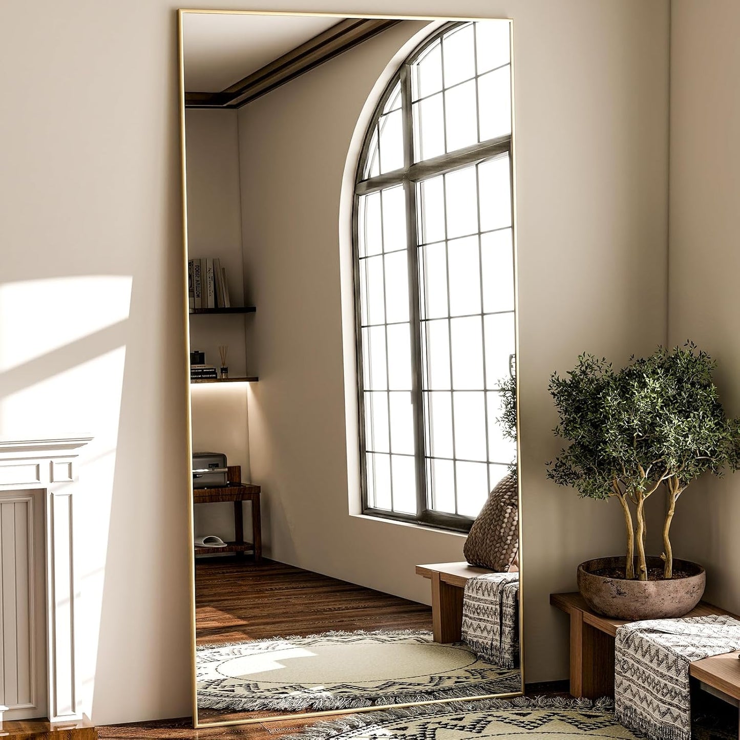 GLSLAND 71"x31" Full Length Mirror Extra Large Hanging or Leaning Rectangle Mirror Aluminum Alloy Thin Frame Bedroom Floor Dressing,Black