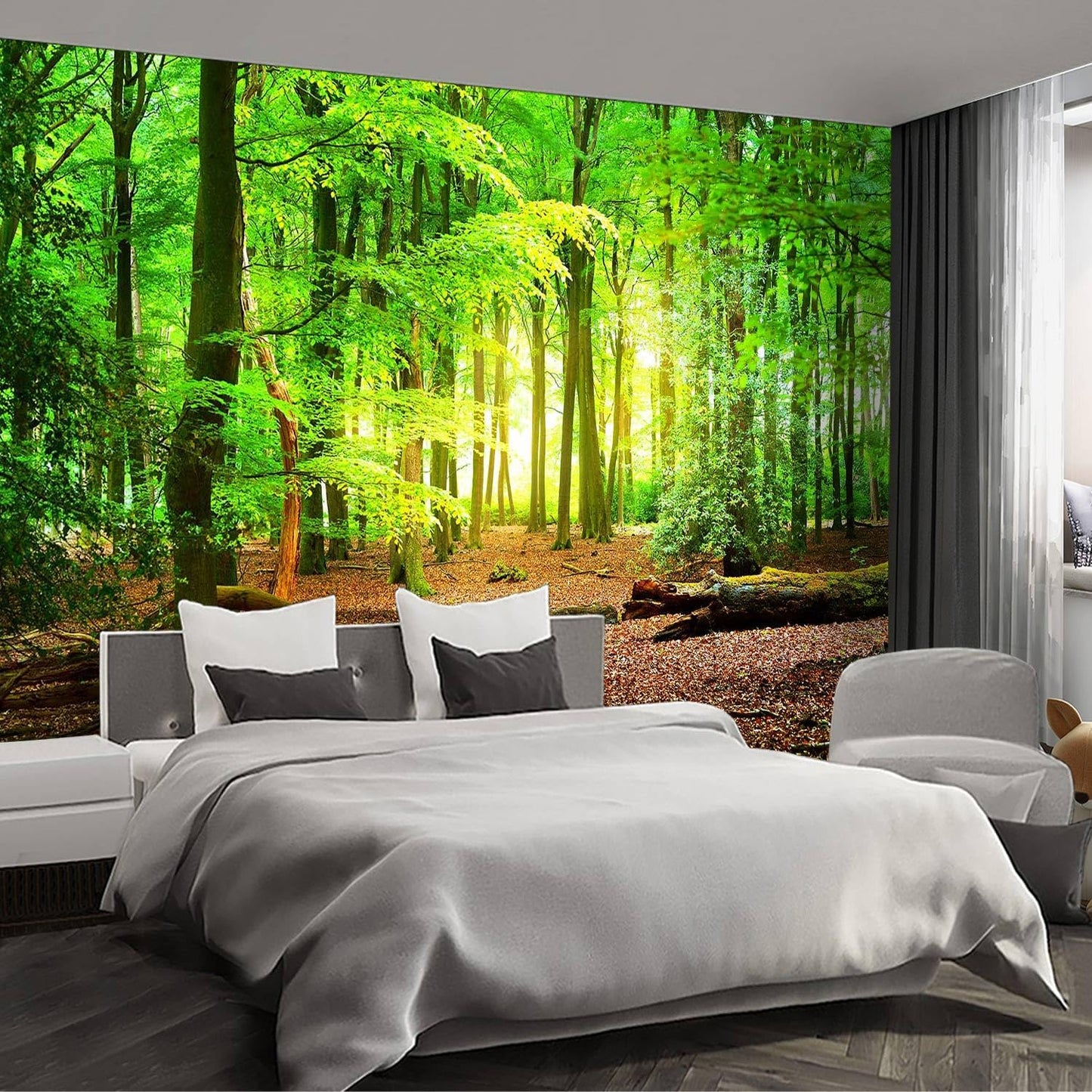 Nature Forest Tree Mural Woodland Landscape Backgrounds Cottage Jungle Wallpaper Extra Large Wall murals for Bedroom Living Room（not Peel and Stick）- 108“x 75"