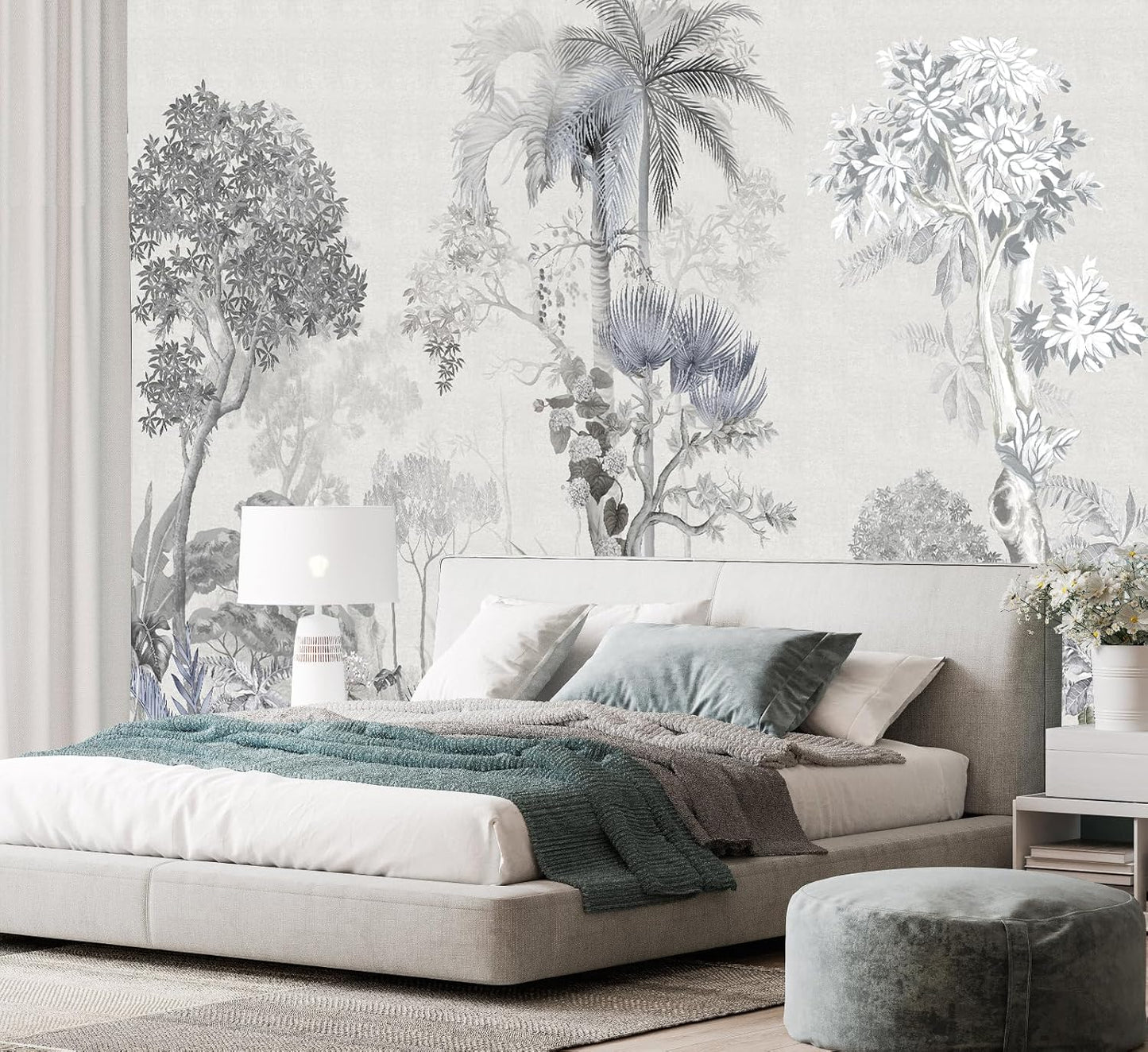 Floral Wallpaper Blue and White Peony Rose Mural Wallpaper for Bedroom Living Room Bathroom Office(Not Peel 'n Stick)