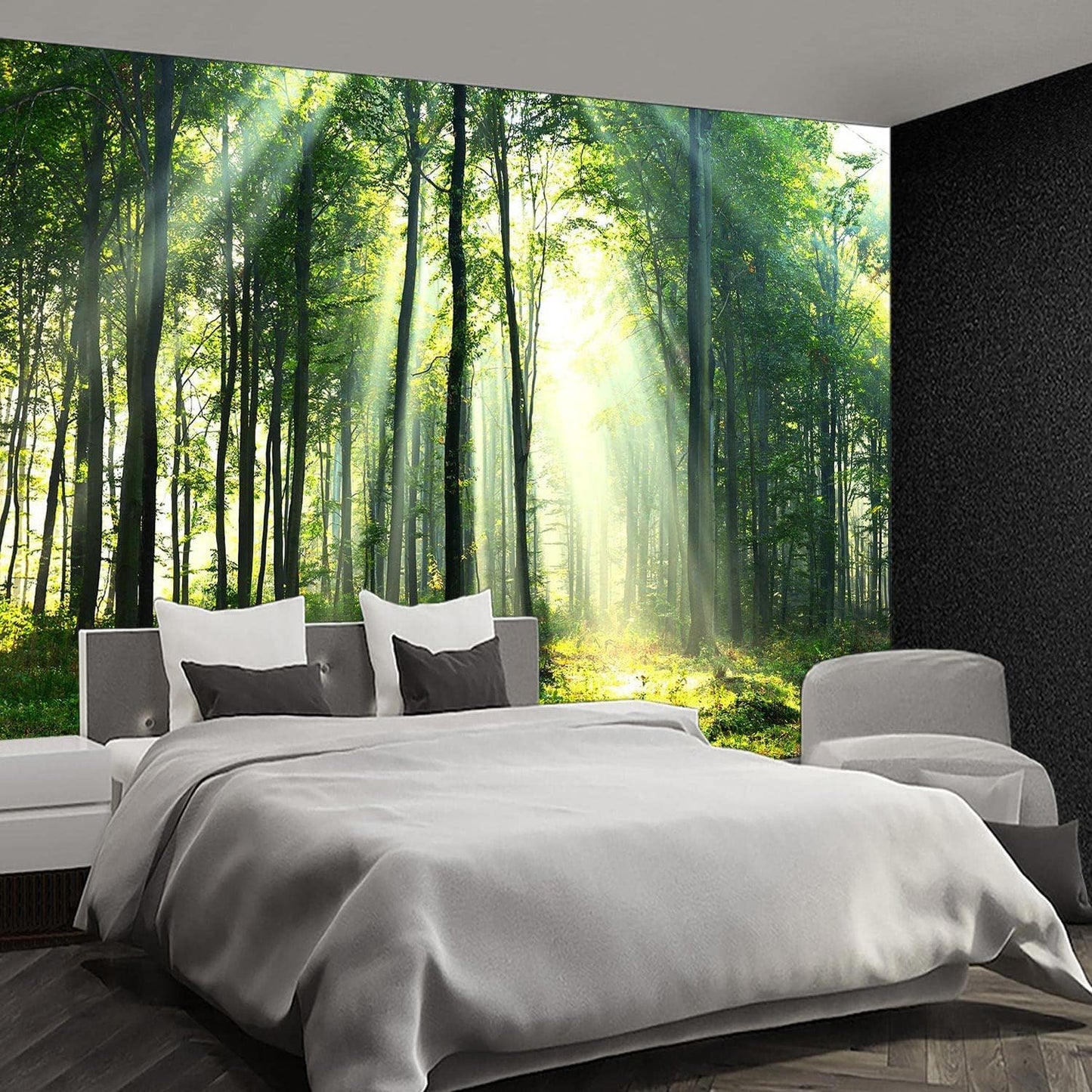 Nature Forest Tree Mural Woodland Landscape Backgrounds Cottage Jungle Wallpaper Extra Large Wall murals for Bedroom Living Room（not Peel and Stick）- 108“x 75"