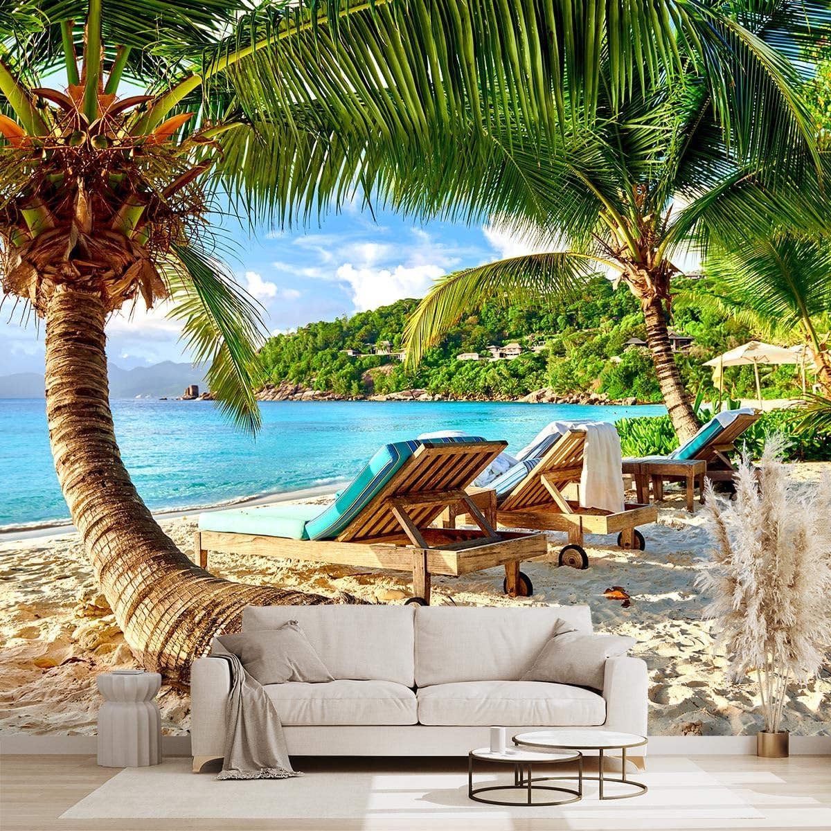 Golden Botanical Leaf wallpeper Living Room Bedroom Wall Mural - 137"x96"（Not Peel and Stick）