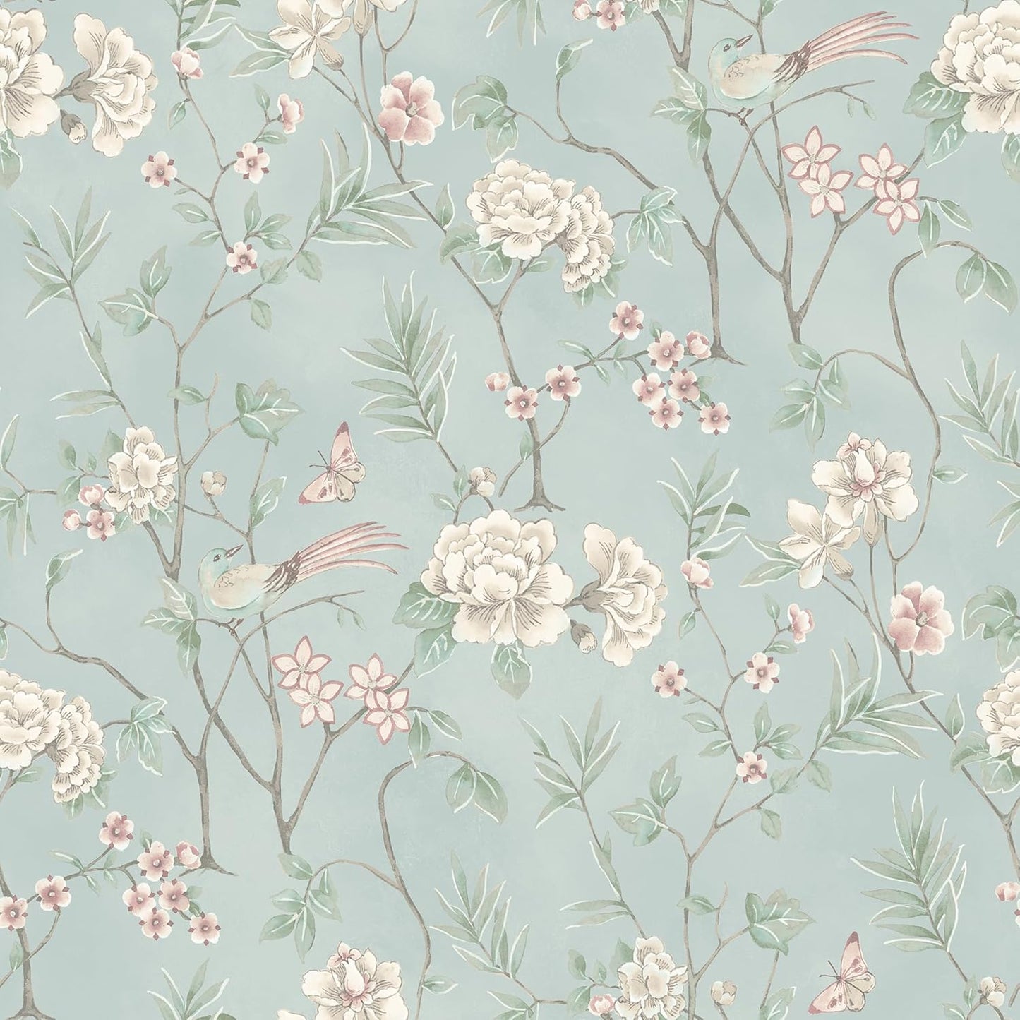NuWallpaper Chinoiserie Garden Robins Egg Peel and Stick Wallpaper, NUS6364
