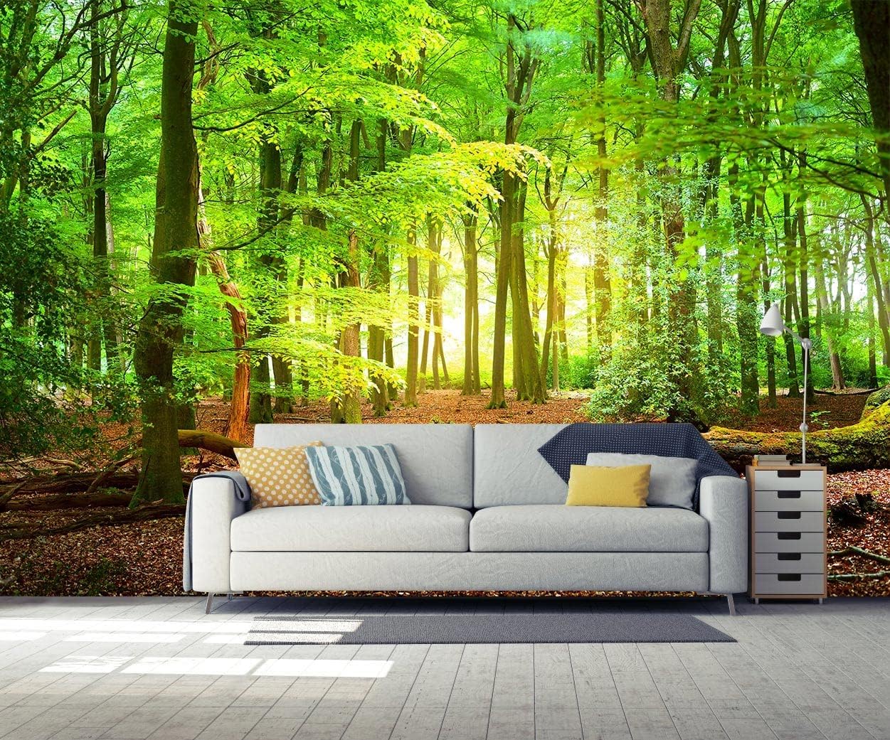 Sunshine Forest Mural Wallpaper Landscape Tree Wallpaper Large Nature Scenery Wall Mural for Living Room (not self-Adhesive)