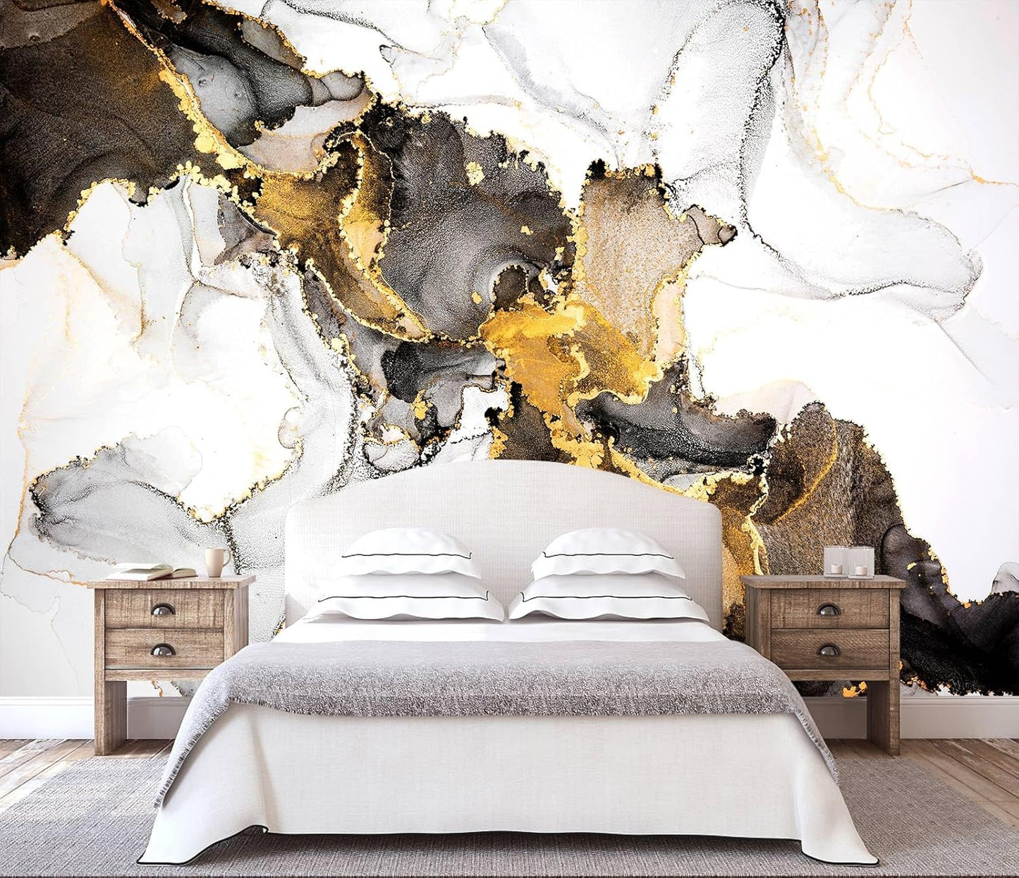 WFBHUA-Green and Gold Marble Wallpaper Abstract Art Photo Wall Murals for Living Room Bedroom (Not Peel and Stick)