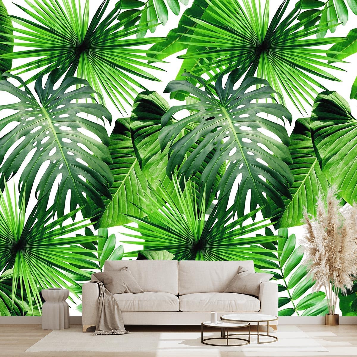 Golden Botanical Leaf wallpeper Living Room Bedroom Wall Mural - 137"x96"（Not Peel and Stick）