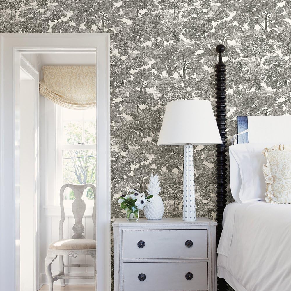 Chesapeake 3115-12542 Spinney Toile Wallpaper, Black