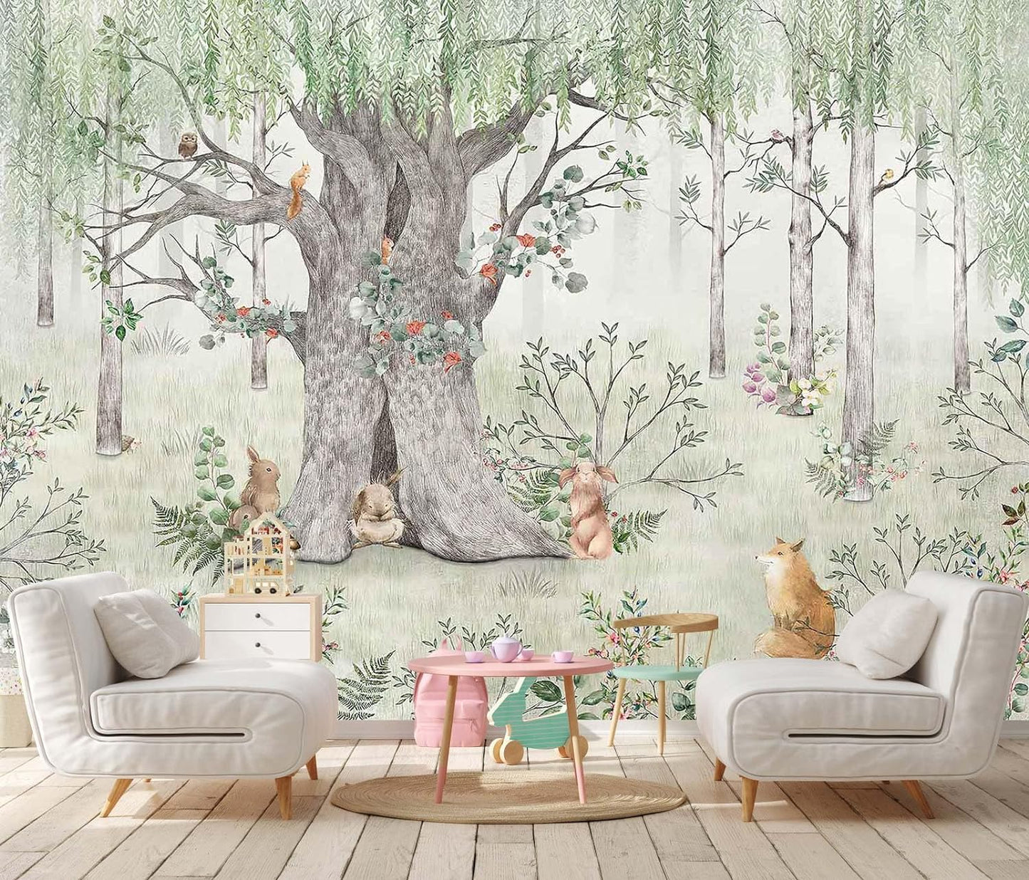 Tropical Plant Forest Wallpaper Mural Animals and Flowers Jungle Landscape Wall Mural for Bedroom Living Room Bathroom