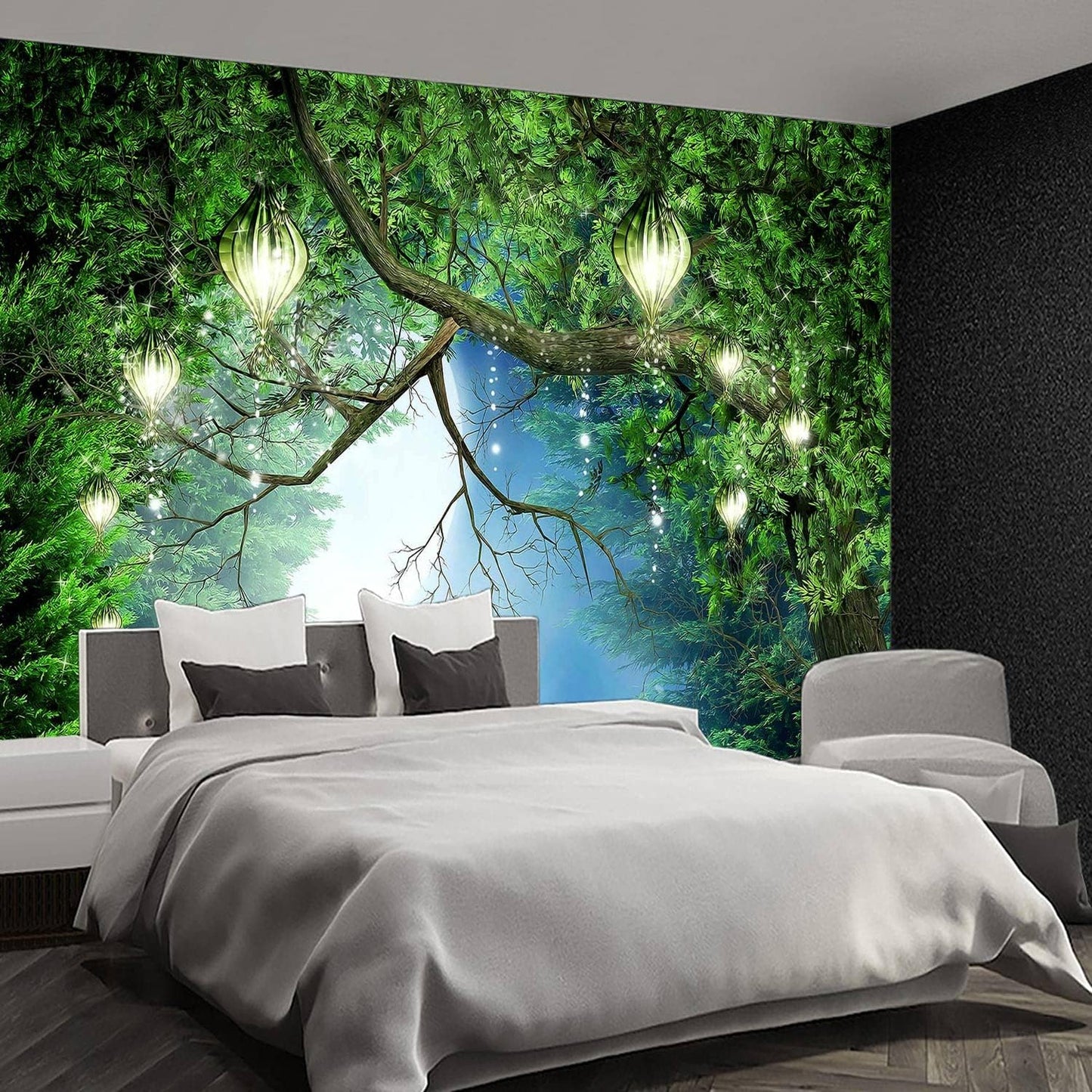 Nature Forest Tree Mural Woodland Landscape Backgrounds Cottage Jungle Wallpaper Extra Large Wall murals for Bedroom Living Room（not Peel and Stick）- 108“x 75"