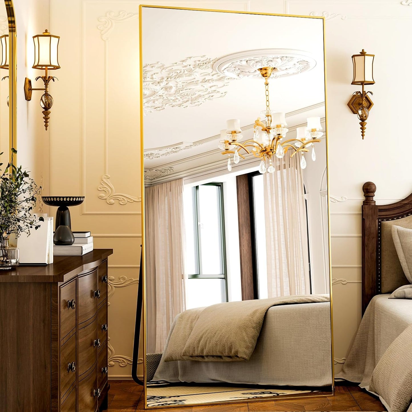 GLSLAND 71"x31" Full Length Mirror Extra Large Hanging or Leaning Rectangle Mirror Aluminum Alloy Thin Frame Bedroom Floor Dressing,Black