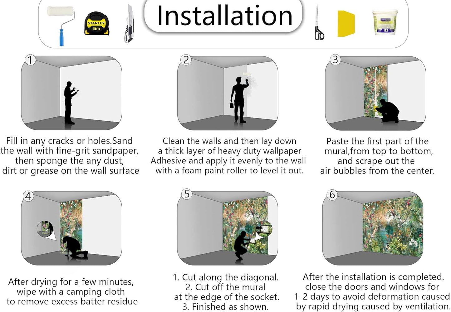 Tropical Plant Forest Wallpaper Mural Animals and Flowers Jungle Landscape Wall Mural for Bedroom Living Room Bathroom