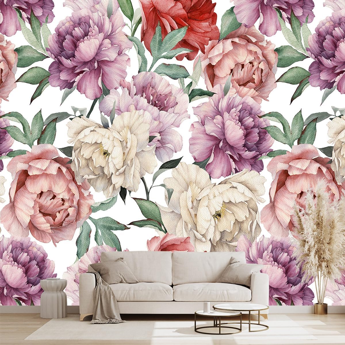 Golden Botanical Leaf wallpeper Living Room Bedroom Wall Mural - 137"x96"（Not Peel and Stick）