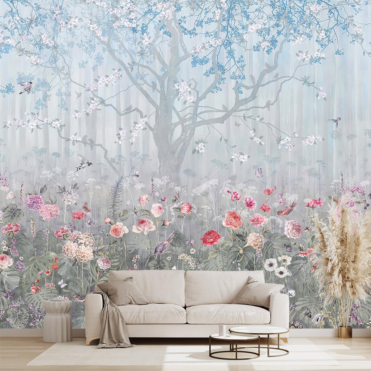 Golden Botanical Leaf wallpeper Living Room Bedroom Wall Mural - 137"x96"（Not Peel and Stick）