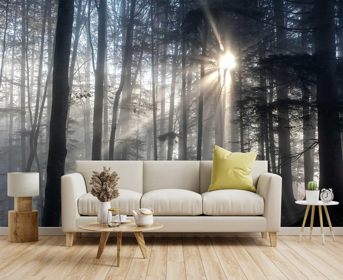 Hazy Forest Wall Mural, Abstract Nature Landscape Wallpaper, Background Wall Decoration Patterns（Non-self-Adhesive）