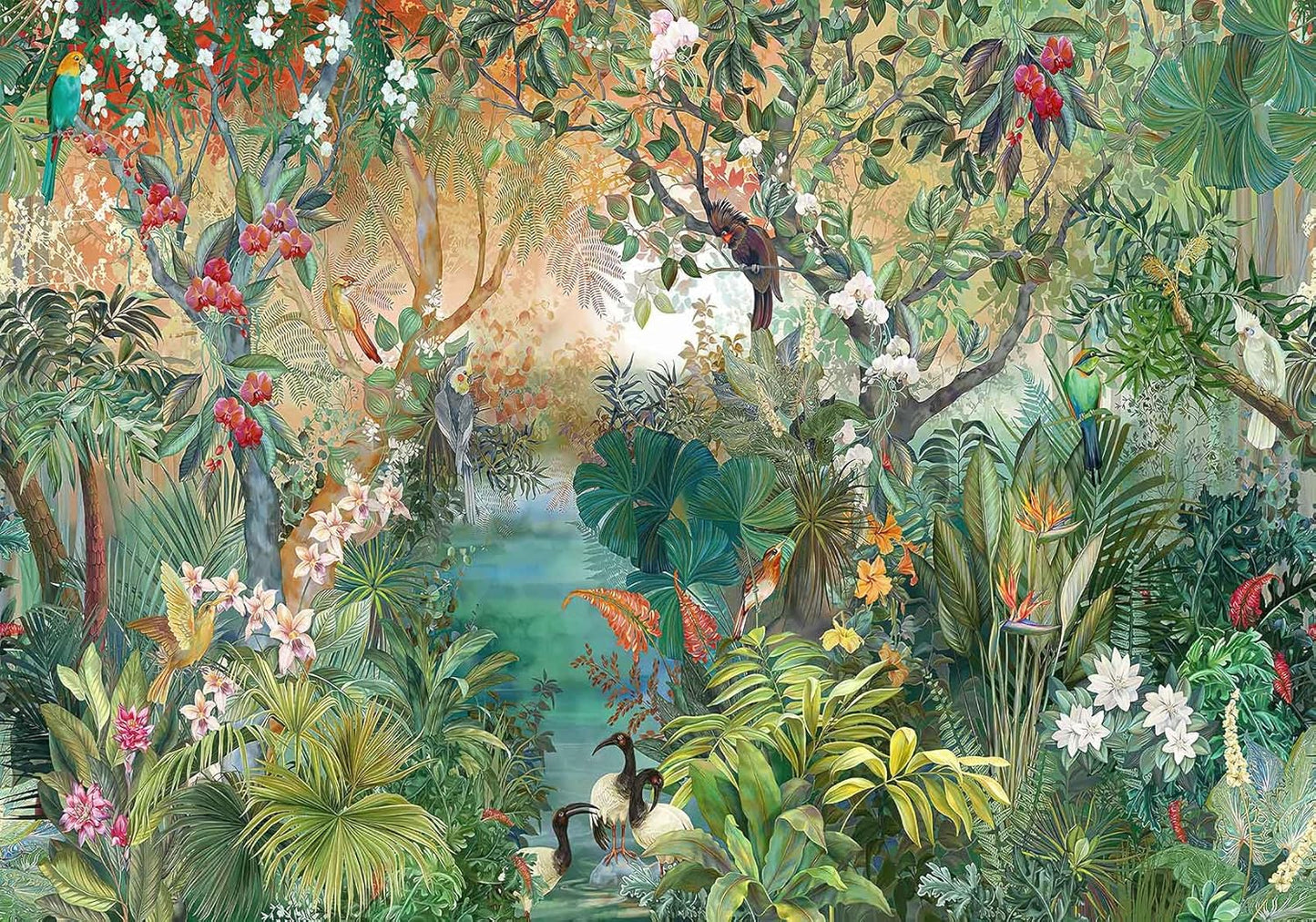 Tropical Plant Forest Wallpaper Mural Animals and Flowers Jungle Landscape Wall Mural for Bedroom Living Room Bathroom